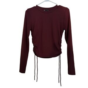Zara Burgundy Long Sleeve Ruched Top